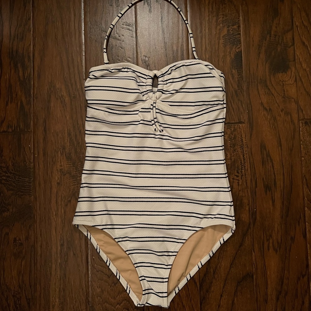 J Crew Navy/Ivory Stripe Swimsuit